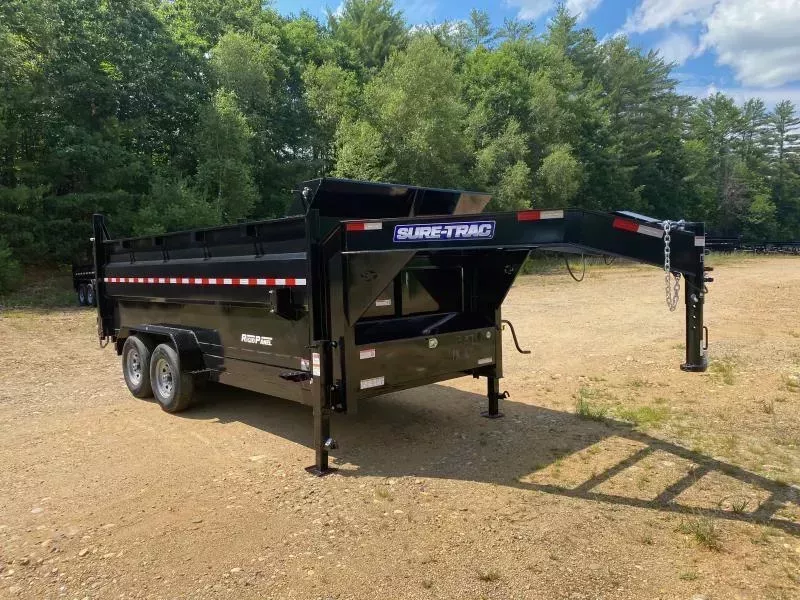 2026 Sure-Trac 7x16 Powder Coated 14K High Side Gooseneck Scissor Dump Trailer w/Ramps & Tarp