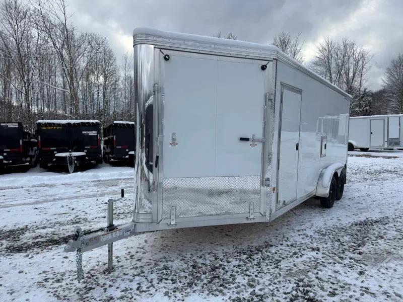 2026 Stealth Trailers 7x18+4.5 Aluminum 3-Place Drive In/Out Enclosed Snowmobile Trailer w/Extra Height, Mats & Guides