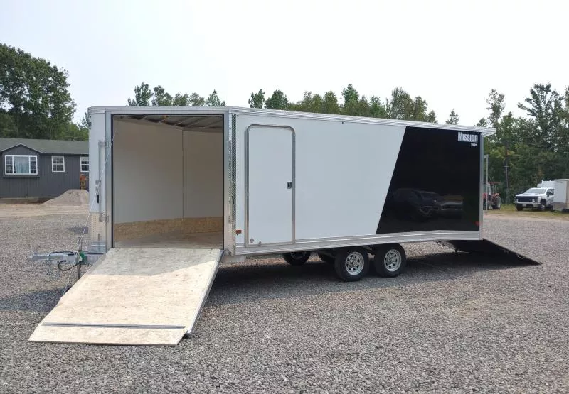 2026 Mission 101x18 Aluminum 3-Place Drive In/Out Deckover w/Galvanized Package, Canopy, Spring Assist Ramps