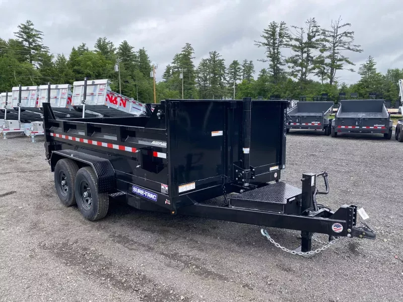 2026 Sure-Trac 7x12 Powder Coated 14K LowPro Telescopic Lift Dump Trailer w/Stab Jacks, Tarp Kit & Ramps