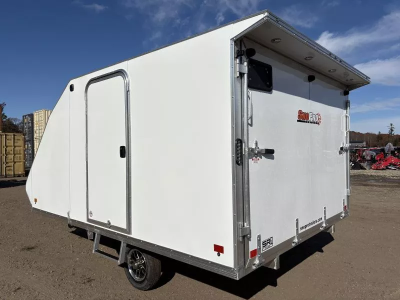 2026 SnoPro Trailers 01x12 2-Place Aluminum Hybrid Snowmobile Trailer w/Rear Door Canopy w/Lights, Tapered Ramp Door, Aluminum Wheels & Galvanized Axle
