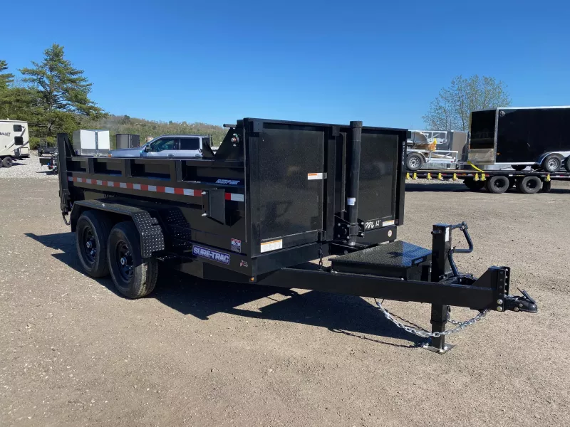 2025 Sure-Trac 7x12 Powder Coated 14K LowPro Telescopic Lift Dump Trailer w/Tarp Kit & Ramps