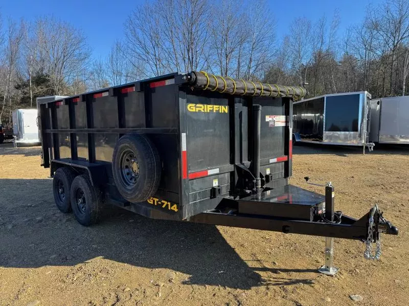 2026 Griffin Trailers 7x14 Powder Coated 14K High Side Dump Trailer w/Matching Spare, Tarp Kit & Ramps
