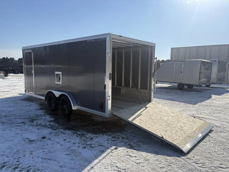 2026 Stealth Trailers 7.5x18 3-Place Aluminum Enclosed Snowmobile Trailer w/Tapered Ramp Doors & Fuel Door