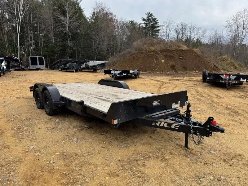 2024 Rice Trailers 7x18 Powder Coated 7K LowPro Car Hauler w/Slide In Ramps & Toolbox