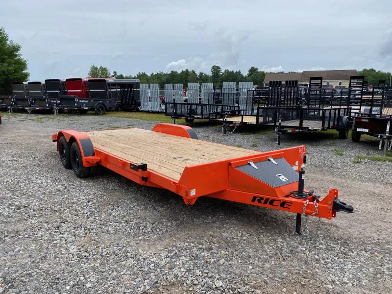 2025 Rice Trailers 7x20 Powder Coated 7k LowPro Car Hauler w/Toolbox & Slide In Ramps