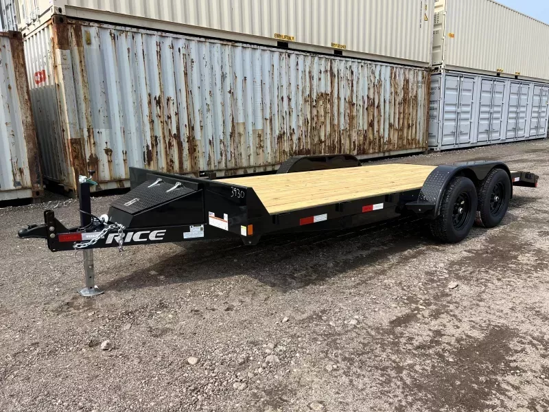 2025 Rice Trailers 7x18 10K Powder Coated Car Hauler w/D-Rings, Spare Mount & Toolbox