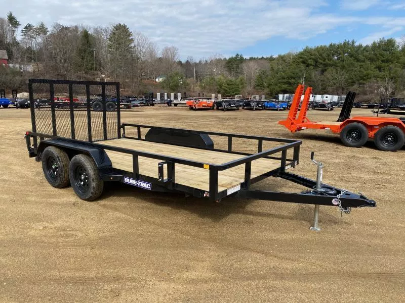 2025 Sure-Trac 7x14 Powder Coated 7K Tube Top Utility Trailer w/Fold Flat Ramp