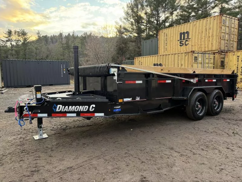 2026 Diamond C Trailers 7x16 18K Powder Coated Dump Trailer w/24” High Sides, Tarp Kit, & Dump Gate