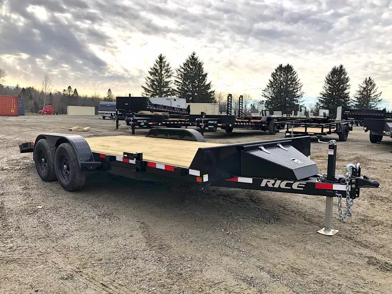 2026 Rice Trailers 7x18 10K Powder Coated Car Hauler w/D-Rings, Spare Mount & Toolbox