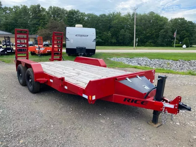 2026 Rice Trailers 7x16 Powder Coated 10k Equipment Trailer w/Stand-Up Ramps & Toolbox