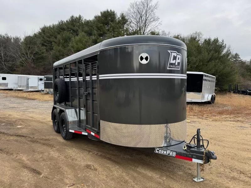 2026 CornPro 7x16 Steel 12K Livestock Trailer w/Center Divider & Combo Gate