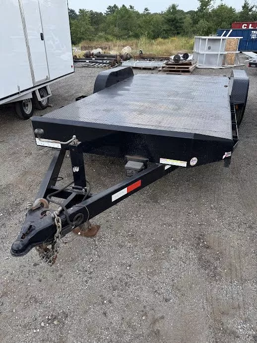 2016 Sure-Trac 7x18 10k Steel Deck Car Hauler w/Slide-Out Ramps, Spare Tire Mount, D-Ring & Stake Pocket Tie Downs 