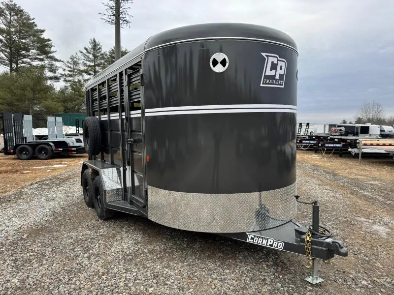 2026 CornPro 7x14 Steel 10K Livestock Trailer w/Extra Height, Center Divider & Combo Gate