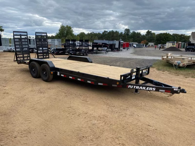 2026 PJ Trailers 7x22 Powder Coated 14K Low Pro Equipment Trailer w/5' Stand Up Ramps