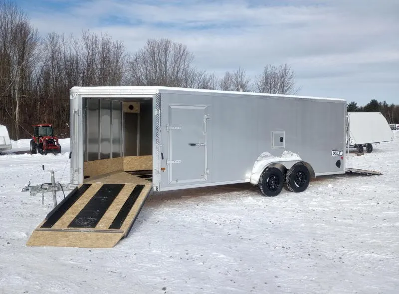 2026 E-Z Hauler XLT 7x18 Aluminum 3-Place Drive In/Out Snowmobile Trailer w/Fuel Door, Spring Assist Ramps, Mats & Guides
