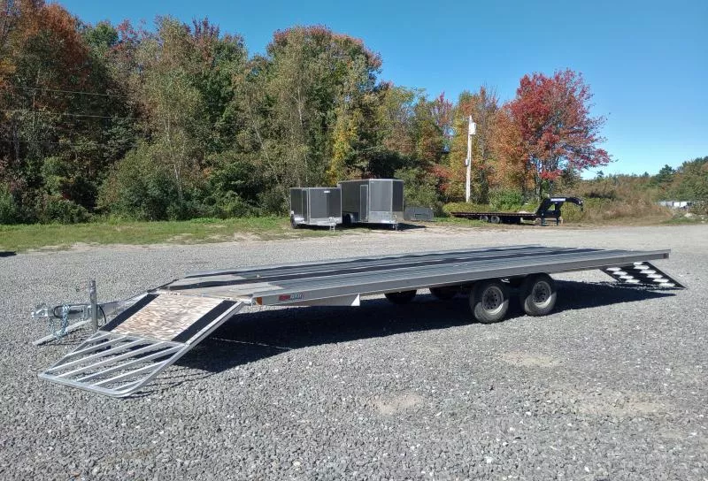 2022 SnoPro Trailers 101x22 Drive-On/Off Open Aluminum Snowmobile Trailer w/Stowable Rear Ramp, Slide Tracks, Mats & Guides