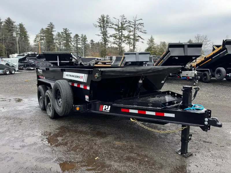 2026 PJ Trailers 7x14 Powder Coated 15.4K Telescopic Dump Trailer w/Tarp Kit & Ramps