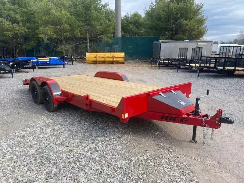 2025 Rice Trailers 7x18 Powder Coated 7k Car Hauler w/Slide-In Ramps & Toolbox