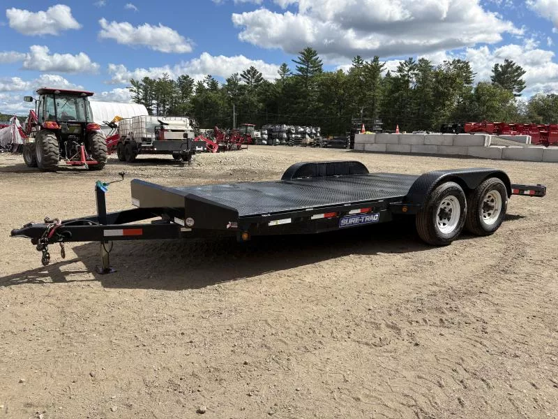 2016 Sure-Trac 7x18 10k Steel Deck Car Hauler w/Slide-Out Ramps, Spare Tire Mount, D-Ring & Stake Pocket Tie Downs 