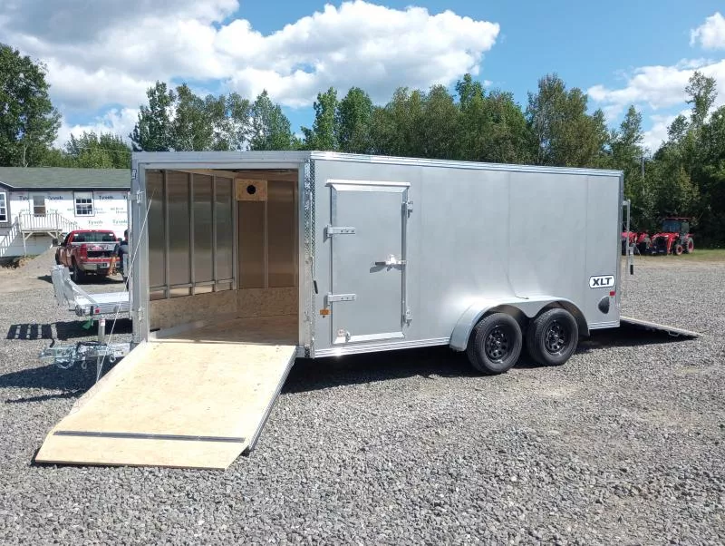 2026 E-Z Hauler XLT 7x14 Aluminum 2-Place Drive In/Out Snowmobile Trailer w/Spring Assist Ramps