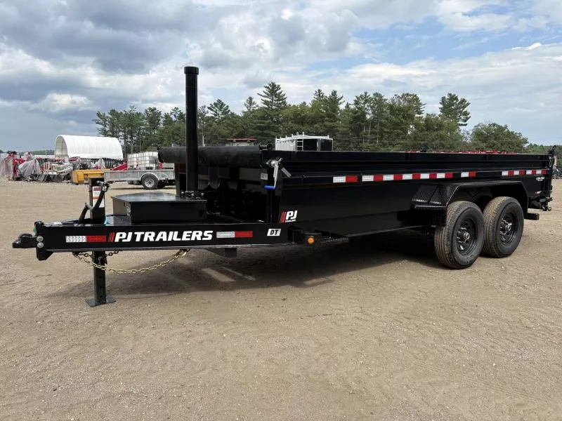2026 PJ Trailers 7x16 14K Low Profile Telescopic Dump Trailer w/ Slide-in Ramps & Barn Door Gate