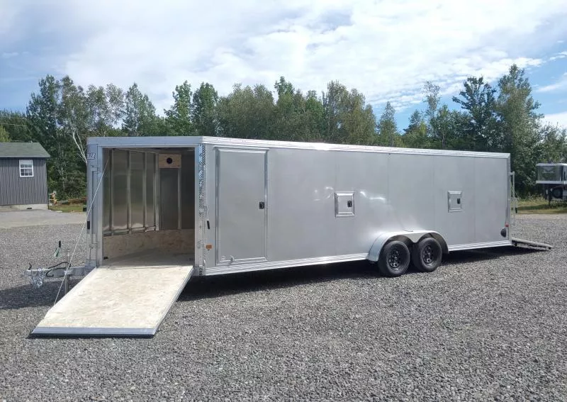 2026 E-Z Hauler 7x24 Aluminum 4-Place Drive In/Out Snowmobile Trailer w/Fuel Doors, Tapered Ramps