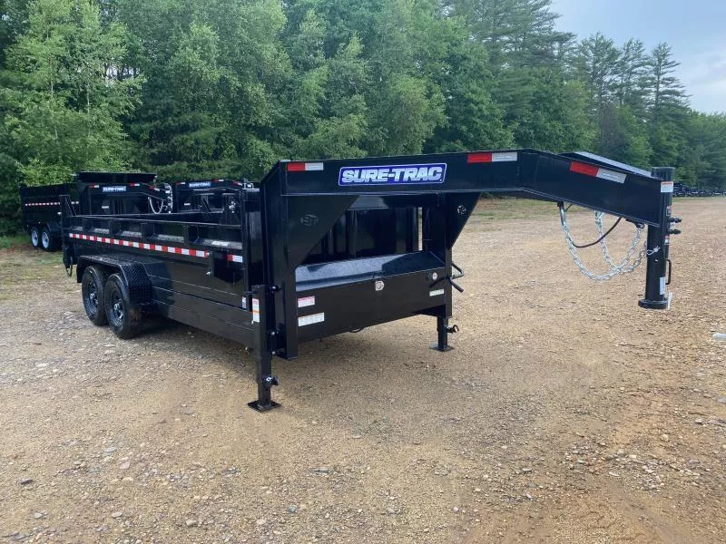 2026 Sure-Trac 7x16 Powder Coated 14K LowPro Gooseneck Dump Trailer w/Ramps & Tarp