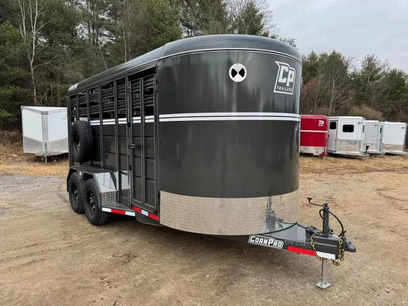 2026 CornPro 7x16 Steel 12K Livestock Trailer w/Extra Height, Center Divider & Combo Gate
