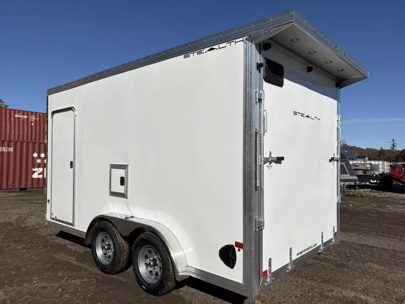 2026 Stealth Trailers 7.5x14 2/3-Place Aluminum Enclosed Snowmobile Trailer w/Extra Height, Rear Door Canopy w/Lights, Galvanized Package, Tapered Ramp Doors & Premium Lights Package