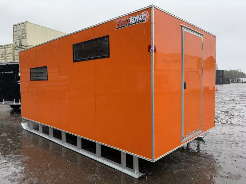 2026 SnoPro Trailers 8X16 Aluminum Ice Shack w/Tow Hitch & Skis 