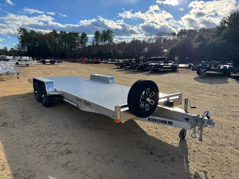 2024 Bear Track 7x20 Aluminum 10K Car Hauler w/Slide In Ramps, Matching Spare & Mount