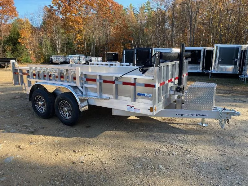 2026 CargoPro Trailers 7x14 Aluminum 14K Dump Trailer w/Alum Wheels, Ramp Kit & Tarp