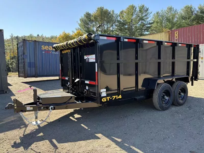 2026 Griffin Trailers 7x14 14K Telescopic Powder Coated Dump Trailer w/48" High Sides, Tarp Kit, Battery Charger & Ramps