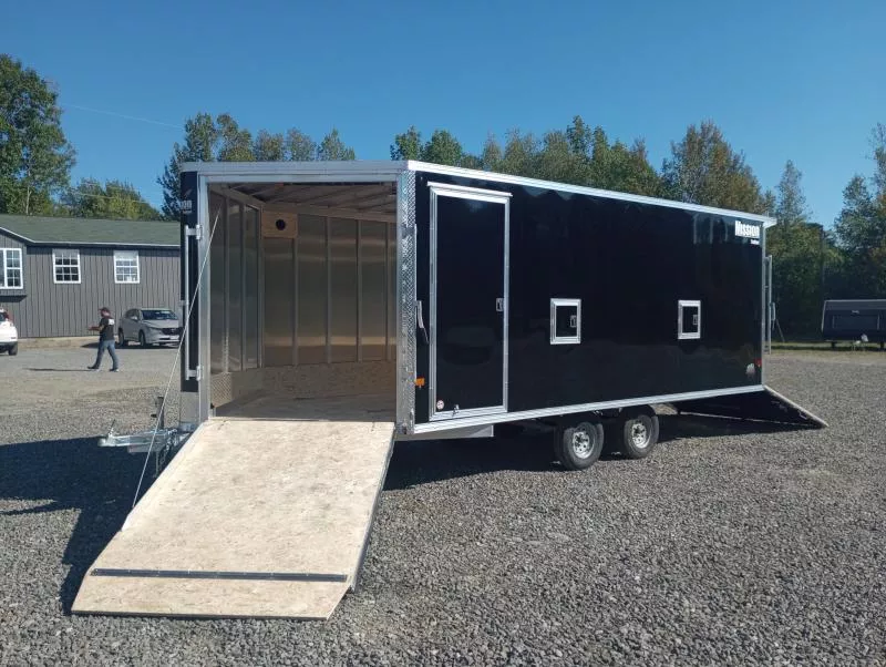 2026 Mission 101x18 Aluminum 3-Place Drive In/Out Deckover w/Canopy, Fuel Doors, Spring Assist Ramps