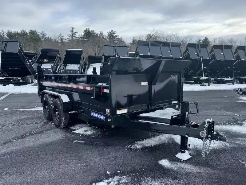 2025 Sure-Trac 7x14 Powder Coated 14K Low Profile Scissor Lift Dump Trailer w/Tarp Kit & Ramps