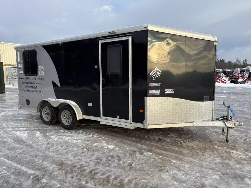 2023 NEO Trailers 7.5x16 Enclosed Cargo Motorcycle UTV Trailer w/Extra Height, Rear Spoiler w/Loads Lights, 110V Power Package, Nudo Flooring, Rear Stabilizer Jacks & Windows Cargo / Enclosed Trailer