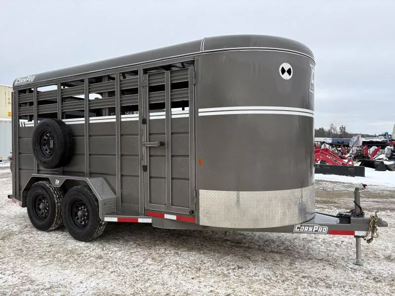 2026 CornPro 7x16 Steel 12K Livestock Trailer w/Extra Height, Center Divider & Combo Gate