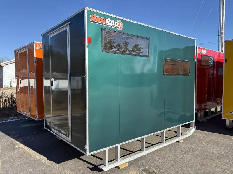 2026 SnoPro Trailers 6x10 Aluminum Ice Shack w/Tow Hitch & Skis 