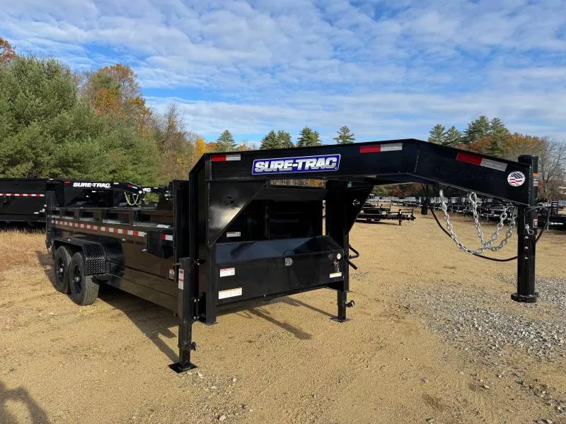 2026 Sure-Trac 7x16 Powder Coated 14K LowPro Gooseneck Dump Trailer w/Ramps & Tarp