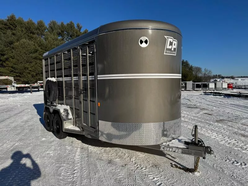 2026 CornPro 7x16 Steel 10K Livestock Trailer w/Extra Height, Center Divider & Combo Gate