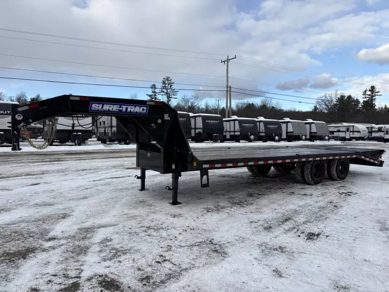 2026 Sure-Trac 8.5X25+5 Powder Coated 22.5K Deckover Gooseneck Equipment Trailer w/Spare Tire Mount, Side Steps & Full Width Ramps