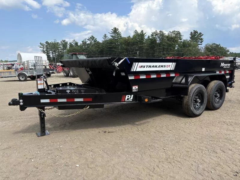 2026 PJ Trailers 7x14 14K Low Profile Telescopic Dump Trailer w/ Slide-in Ramps & Barn Door Gate