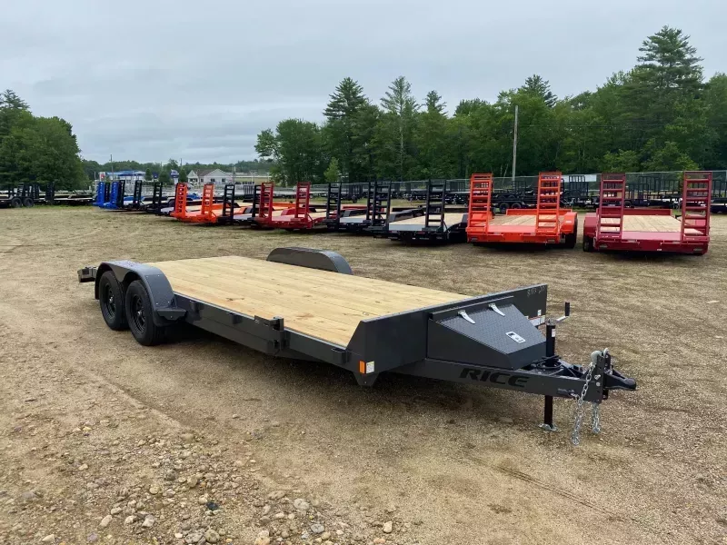 2026 Rice Trailers 7x20 Powder Coated 7k LowPro Car Hauler w/Toolbox & Slide In Ramps