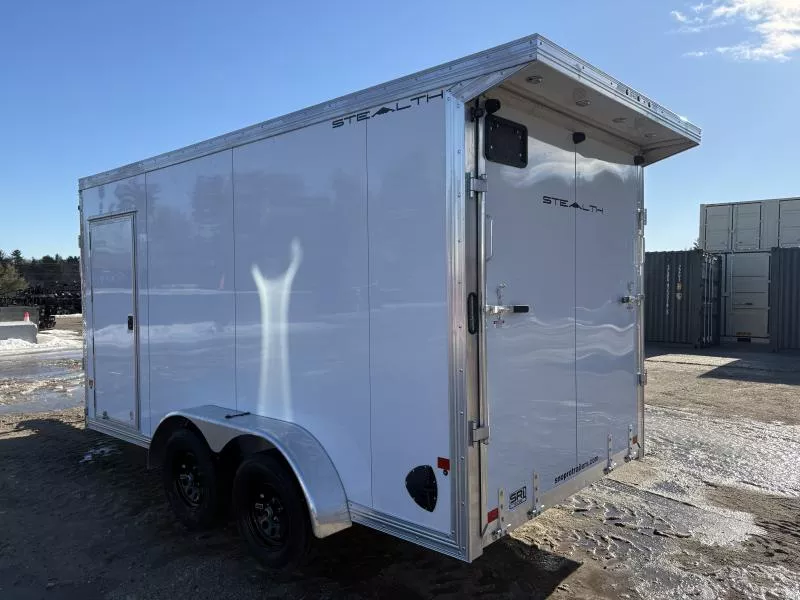 2026 Stealth Trailers 7X14 2-Place Aluminum Enclosed Snowmobile Trailer w/Extra Height, Rear Door Canopy, & Tapered Ramp Doors