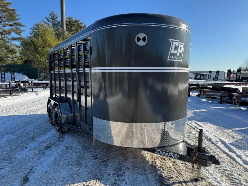 2026 CornPro 7x16 Steel 10K Livestock Trailer w/Extra Height, Center Divider & Combo Gate