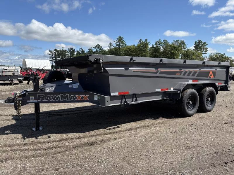 2026 RawMaxx 7X16 14K Powder Coated Dump Trailer w/Slide-In Ramps & Tarp Kit