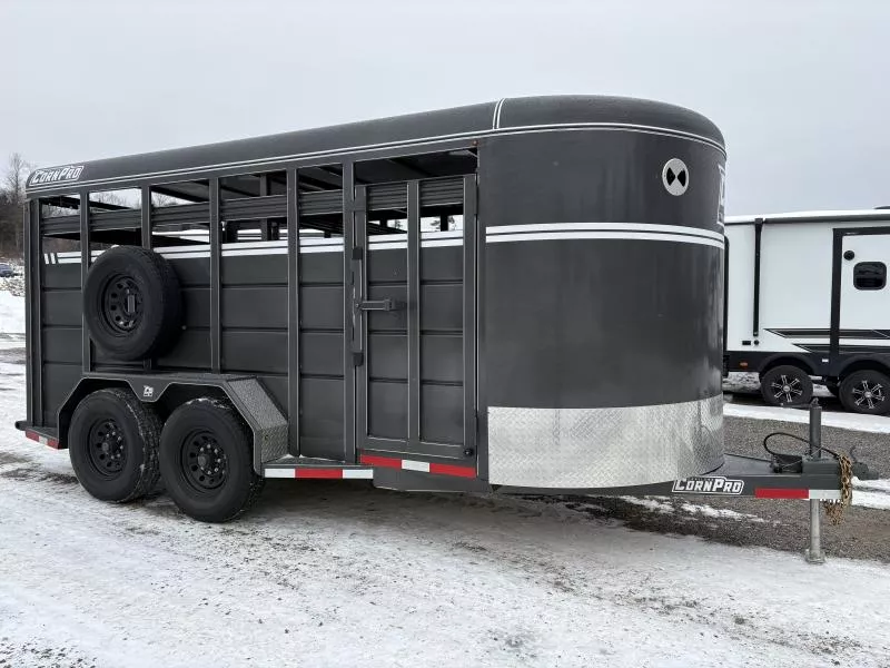2026 CornPro 7x16 Steel 12K Livestock Trailer w/Center Divider & Combo Gate