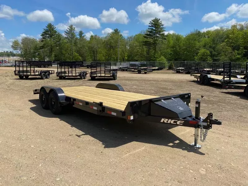 2026 Rice Trailers 7x20 Powder Coated 10k Car Hauler w/Slide-In Ramps