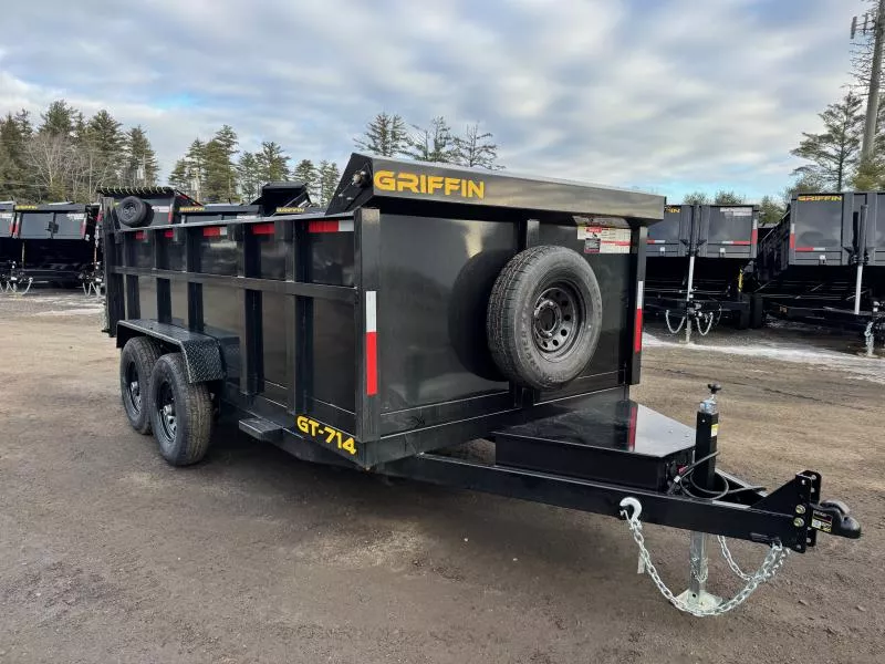 2026 Griffin Trailers 7x14 Powder Coated 14K High Side Dump Trailer w/Matching Spare, Tarp Kit & Ramps